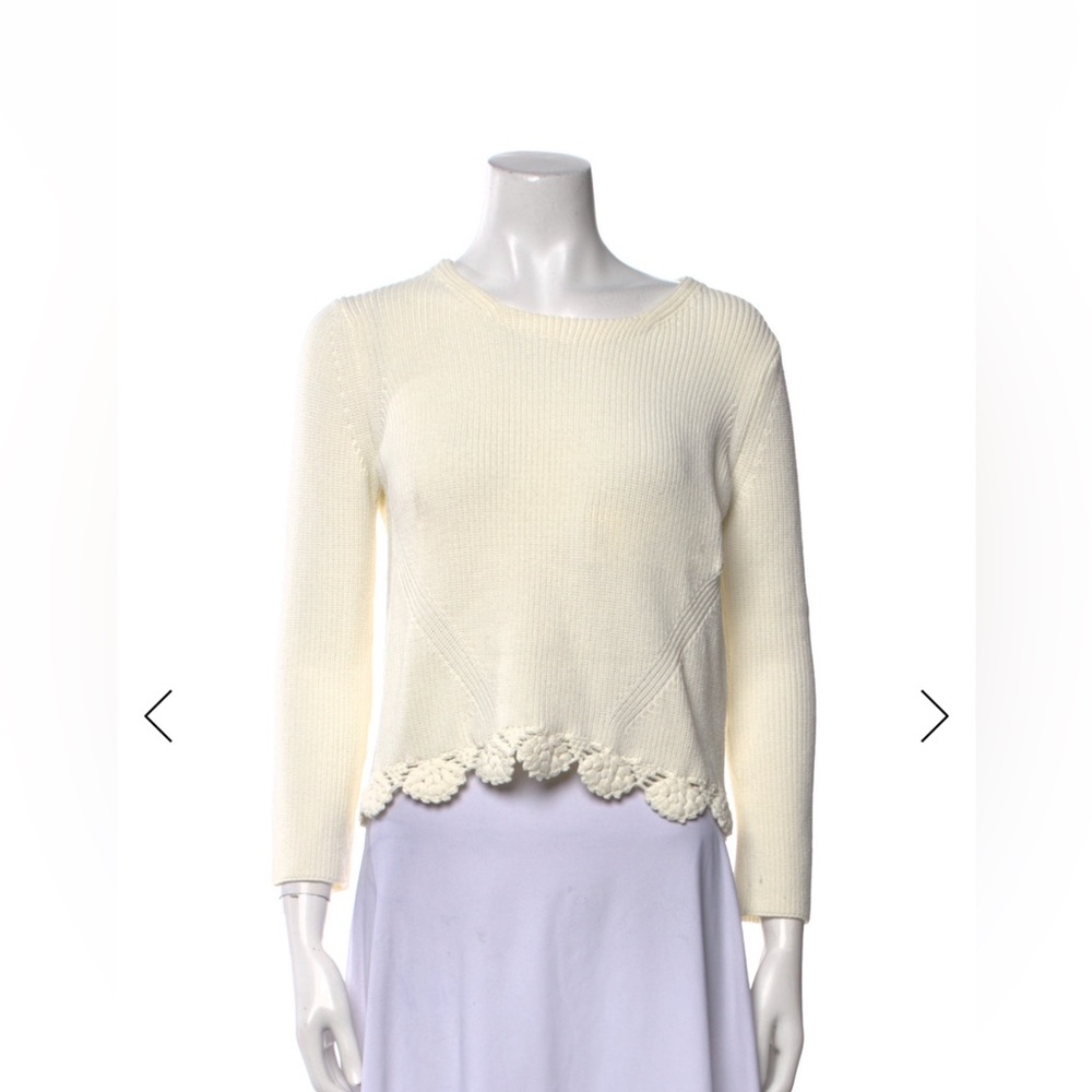 Maje Cream Scoop Neck Sweater with Scalloped Hem